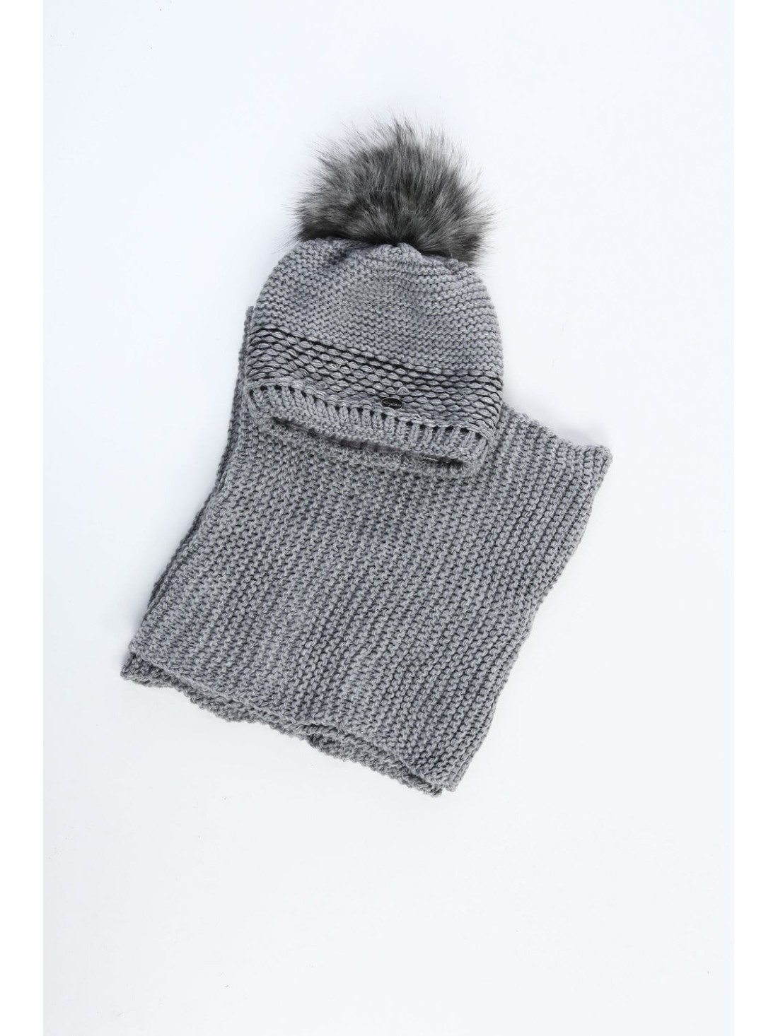 Winter set with a scarf, dark gray C41 - Online store - Boutique